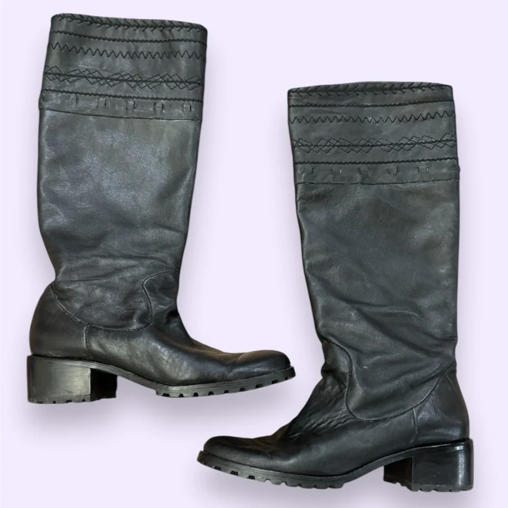 Vintage Bettye Muller black knee high leather boots size 7.5 - Picture 1 of 8